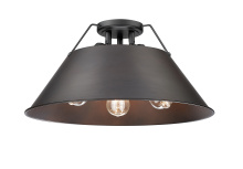 Golden 3306-3FM BLK-RBZ - Yep by Golden Lighting Orwell 3-light Flush Mount in Matte Black and Rubbed Bronze shade